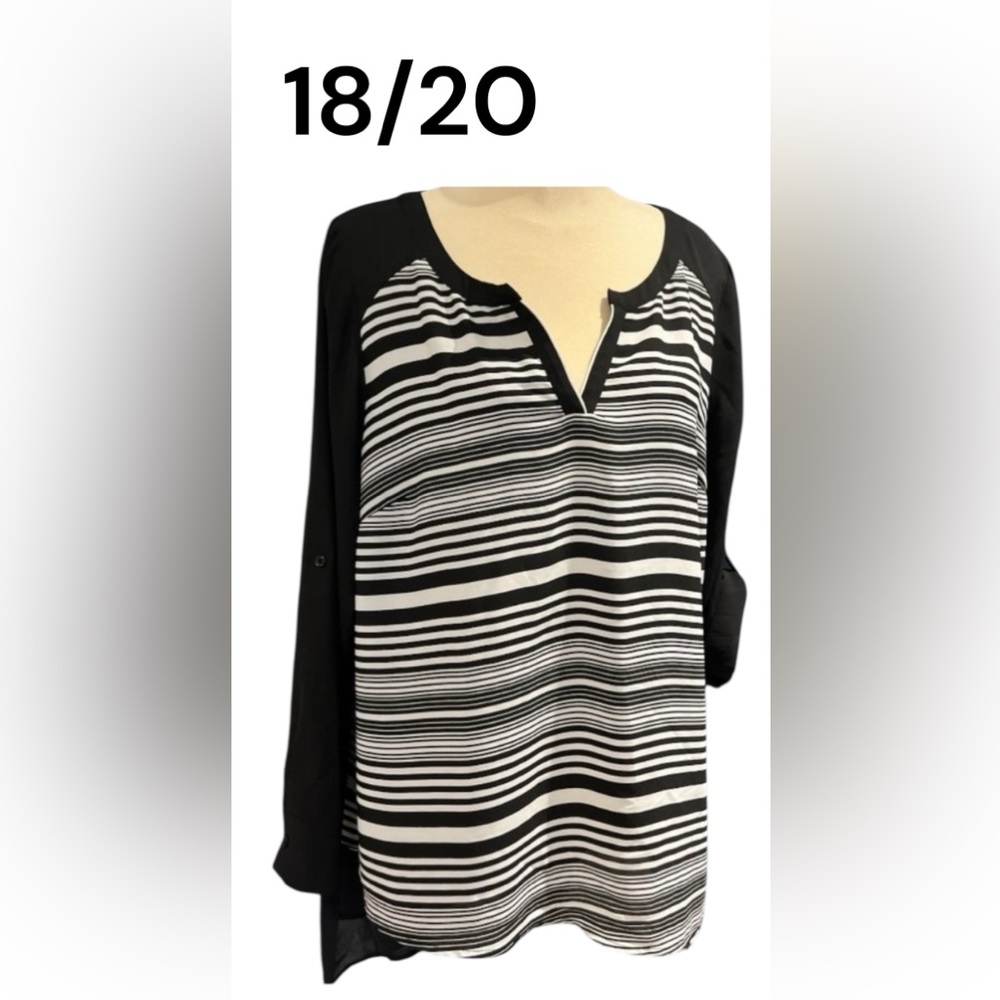 LANE BRYANT Blouse Size 18 / 20 Striped Asymetrical